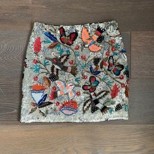 Alice and Olivia size 0 black and colored sequin embellished fitted mini skirt